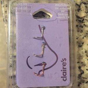 Claire’s set of 3 screw nose stud ring pack 20g